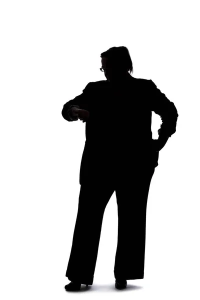 Silhouette Curvy Size Businesswoman White Background She Posed She Bored — Stock Photo, Image