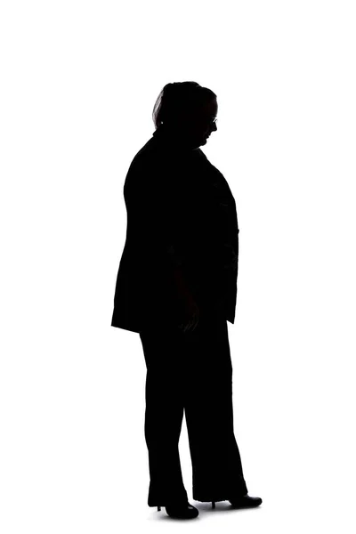 Silhouette Curvy Size Businesswoman White Background She Posed She Bored — Stock Photo, Image