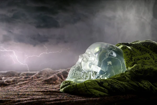 Cadılar Bayramında Korkunç Parıldayan Kristal Kafatası Dia Los Muertos Ölüler — Stok fotoğraf