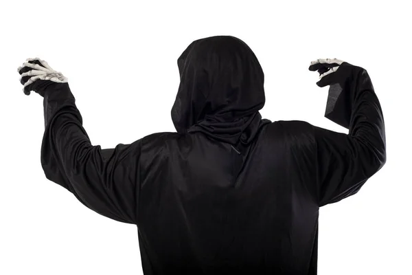 Grim Reaper Death Halloween Costume Isolated White Background Skeleton Wearing — Stock Photo, Image