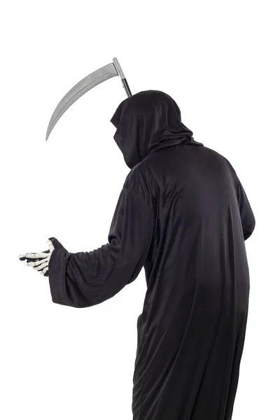 Der Sensenmann Oder Das Totenhalloween Kostüm Isoliert Auf Weißem Hintergrund — Stockfoto