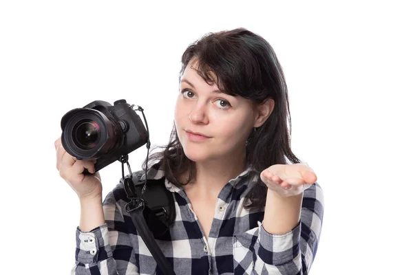 Young Female Freelance Professional Photographer Art Student Photojournalistt She Doing — Stock Photo, Image