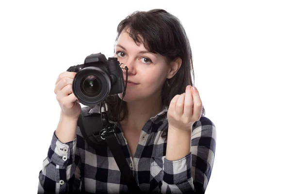 Junge Freiberufliche Fotografin Oder Kunststudentin Oder Fotojournalistin Sie Macht Eine — Stockfoto