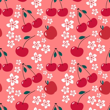 Kirazlar ve çiçek desenleri dikişsiz