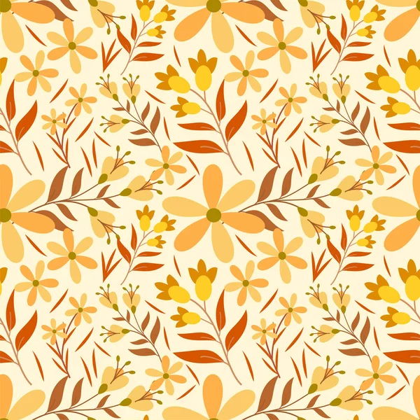 Blume Orange Und Gelb Nahtlose Muster Premium Illustration Brauner Hintergrund — Stockvektor