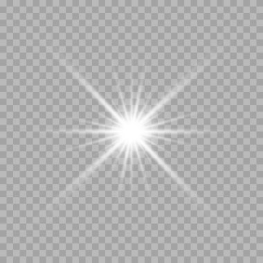 Şeffaf beyaz parlayan ışık patlaması. Işın parıltılarıyla serin efekt dekorasyonu. Şeffaf parlaklık gradyan parıltısı