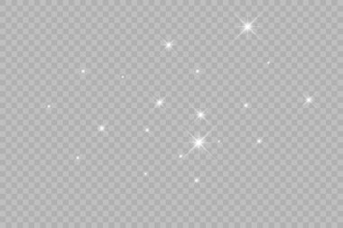 Dust white. White sparks and golden stars shine with special light. Vector sparkles on a transparent background. clipart
