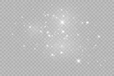 Dust white. White sparks and golden stars shine with special light. Vector sparkles on a transparent background. clipart