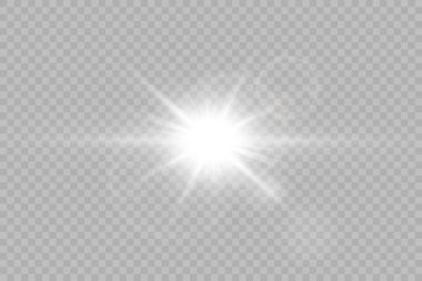 Şeffaf beyaz parlayan ışık patlaması. Işın parıltılarıyla serin efekt dekorasyonu. Şeffaf parlaklık gradyan parıltısı.