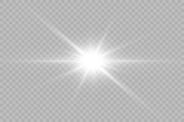 Şeffaf beyaz parlayan ışık patlaması. Işın parıltılarıyla serin efekt dekorasyonu. Şeffaf parlaklık gradyan parıltısı.
