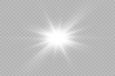 Şeffaf beyaz parlayan ışık patlaması. Işın parıltılarıyla serin efekt dekorasyonu. Şeffaf parlaklık gradyan parıltısı.
