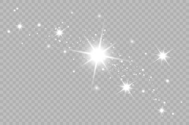 Şeffaf beyaz parlayan ışık patlaması. Işın parıltılarıyla serin efekt dekorasyonu. Şeffaf parlaklık gradyan parıltısı.