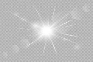 Şeffaf beyaz parlayan ışık patlaması. Işın parıltılarıyla serin efekt dekorasyonu. Şeffaf parlaklık gradyan parıltısı.