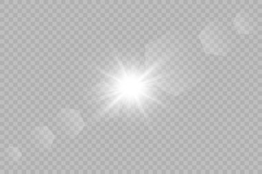 Şeffaf beyaz parlayan ışık patlaması. Işın parıltılarıyla serin efekt dekorasyonu. Şeffaf parlaklık gradyan parıltısı.