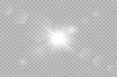 Şeffaf beyaz parlayan ışık patlaması. Işın parıltılarıyla serin efekt dekorasyonu. Şeffaf parlaklık gradyan parıltısı.