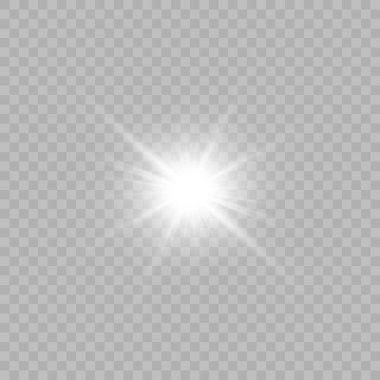 Şeffaf beyaz parlayan ışık patlaması. Işın parıltılarıyla serin efekt dekorasyonu. Şeffaf parlaklık gradyan parıltısı.