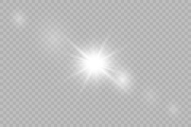 Şeffaf beyaz parlayan ışık patlaması. Işın parıltılarıyla serin efekt dekorasyonu. Şeffaf parlaklık gradyan parıltısı.