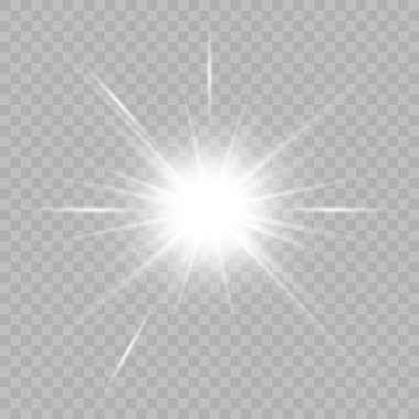 Şeffaf beyaz parlayan ışık patlaması. Işın parıltılarıyla serin efekt dekorasyonu. Şeffaf parlaklık gradyan parıltısı.