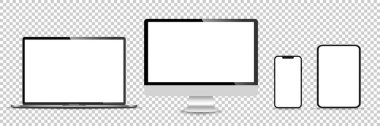 Gerçekçi monitör seti, dizüstü bilgisayar, tablet, akıllı telefon - Stock Vektör illüstrasyonu.