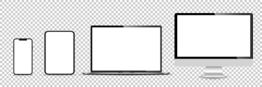 Gerçekçi monitör seti, dizüstü bilgisayar, tablet, akıllı telefon - Stock Vektör illüstrasyonu.
