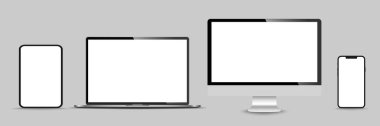 Gerçekçi monitör seti, dizüstü bilgisayar, tablet, akıllı telefon - Stock Vektör illüstrasyonu.