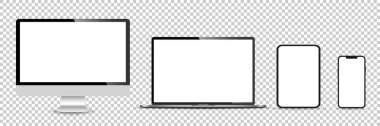 Gerçekçi monitör seti, dizüstü bilgisayar, tablet, akıllı telefon - Stock Vektör illüstrasyonu.