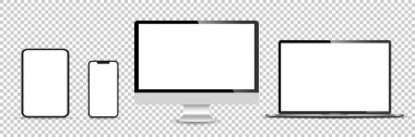 Gerçekçi monitör seti, dizüstü bilgisayar, tablet, akıllı telefon - Stock Vektör illüstrasyonu.