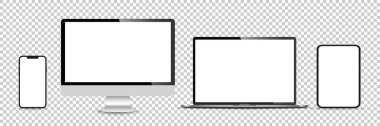 Gerçekçi monitör seti, dizüstü bilgisayar, tablet, akıllı telefon - Stock Vektör illüstrasyonu.