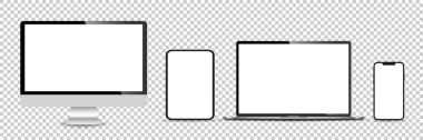 Gerçekçi monitör seti, dizüstü bilgisayar, tablet, akıllı telefon - Stock Vektör illüstrasyonu.