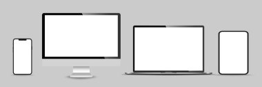 Gerçekçi monitör seti, dizüstü bilgisayar, tablet, akıllı telefon - Stock Vektör illüstrasyonu.