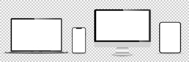 Gerçekçi monitör seti, dizüstü bilgisayar, tablet, akıllı telefon - Stock Vektör illüstrasyonu.