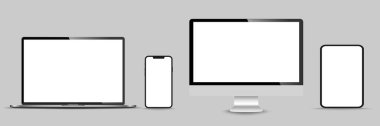 Gerçekçi monitör seti, dizüstü bilgisayar, tablet, akıllı telefon - Stock Vektör illüstrasyonu.