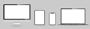 Gerçekçi monitör seti, dizüstü bilgisayar, tablet, akıllı telefon - Stock Vektör illüstrasyonu.