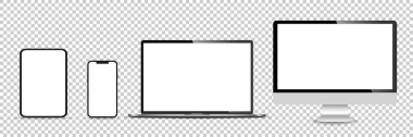 Gerçekçi monitör seti, dizüstü bilgisayar, tablet, akıllı telefon - Stock Vektör illüstrasyonu.