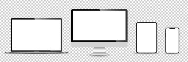 Gerçekçi monitör seti, dizüstü bilgisayar, tablet, akıllı telefon - Stock Vektör illüstrasyonu.