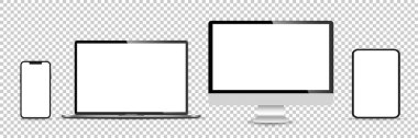 Gerçekçi monitör seti, dizüstü bilgisayar, tablet, akıllı telefon - Stock Vektör illüstrasyonu.