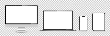Gerçekçi monitör seti, dizüstü bilgisayar, tablet, akıllı telefon - Stock Vektör illüstrasyonu.