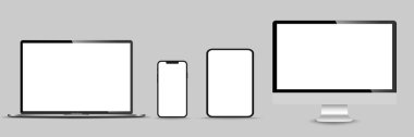 Gerçekçi monitör seti, dizüstü bilgisayar, tablet, akıllı telefon - Stock Vektör illüstrasyonu.