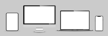 Gerçekçi monitör seti, dizüstü bilgisayar, tablet, akıllı telefon - Stock Vektör illüstrasyonu.