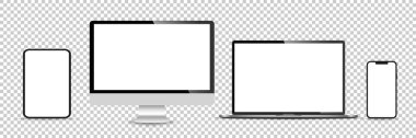 Gerçekçi monitör seti, dizüstü bilgisayar, tablet, akıllı telefon - Stock Vektör illüstrasyonu.
