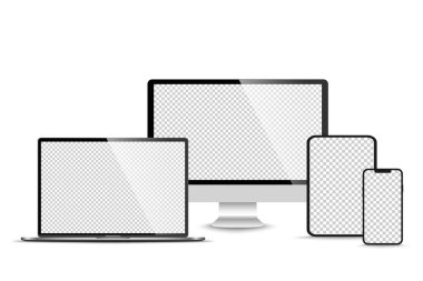 Gerçekçi monitör seti, dizüstü bilgisayar, tablet, akıllı telefon - Stock Vektör illüstrasyonu.