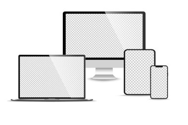 Gerçekçi monitör seti, dizüstü bilgisayar, tablet, akıllı telefon - Stock Vektör illüstrasyonu.