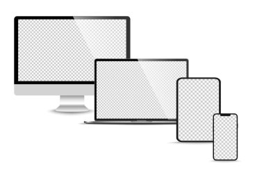 Gerçekçi monitör seti, dizüstü bilgisayar, tablet, akıllı telefon - Stock Vektör illüstrasyonu.