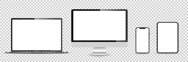 Gerçekçi Monitör Seti Dizüstü Bilgisayar Tablet Akıllı Telefon Stock Vektör — Stok Vektör