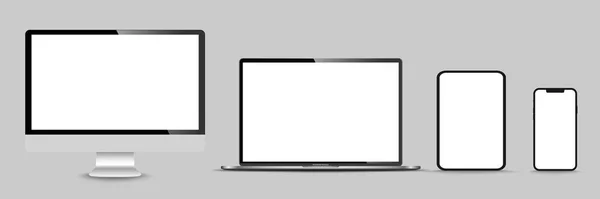 一套现实的监视器 笔记本电脑 平板电脑 智能手机 股票矢量图解 — 图库矢量图片