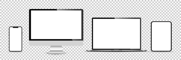 Ensemble Réaliste Moniteur Ordinateur Portable Tablette Smartphone Illustration Vectorielle Stock — Image vectorielle