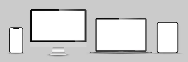 一套现实的监视器 笔记本电脑 平板电脑 智能手机 股票矢量图解 — 图库矢量图片