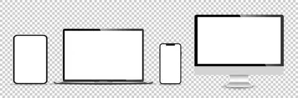 Realistická Sada Monitorů Notebooku Tabletu Smartphonu Stock Vektorová Ilustrace — Stockový vektor