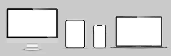 一套现实的监视器 笔记本电脑 平板电脑 智能手机 股票矢量图解 — 图库矢量图片