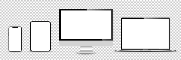 Ensemble Réaliste Moniteur Ordinateur Portable Tablette Smartphone Illustration Vectorielle Stock — Image vectorielle